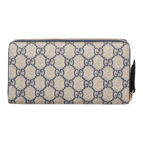 GUCCI GG Marmont Women's Beige & Blue Canvas & Leather Long Zip Wallet | 456117