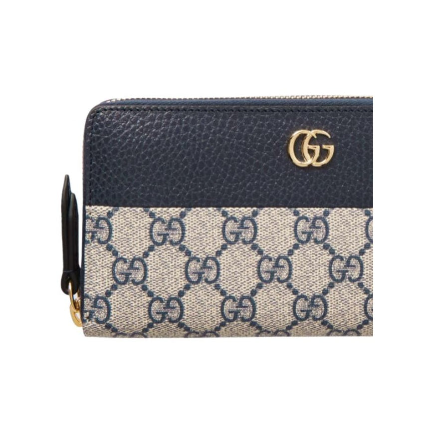 GUCCI GG Marmont Women's Beige & Blue Canvas & Leather Long Zip Wallet | 456117