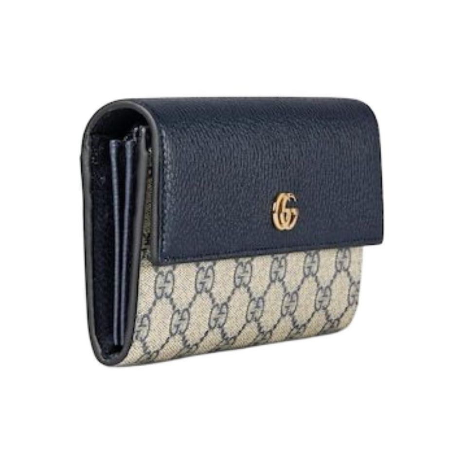 GUCCI GG Marmont Women's Beige & Blue Canvas & Leather Long Snap Wallet | 456116