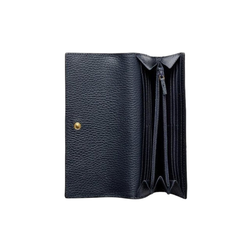 GUCCI GG Marmont Women's Beige & Blue Canvas & Leather Long Snap Wallet | 456116
