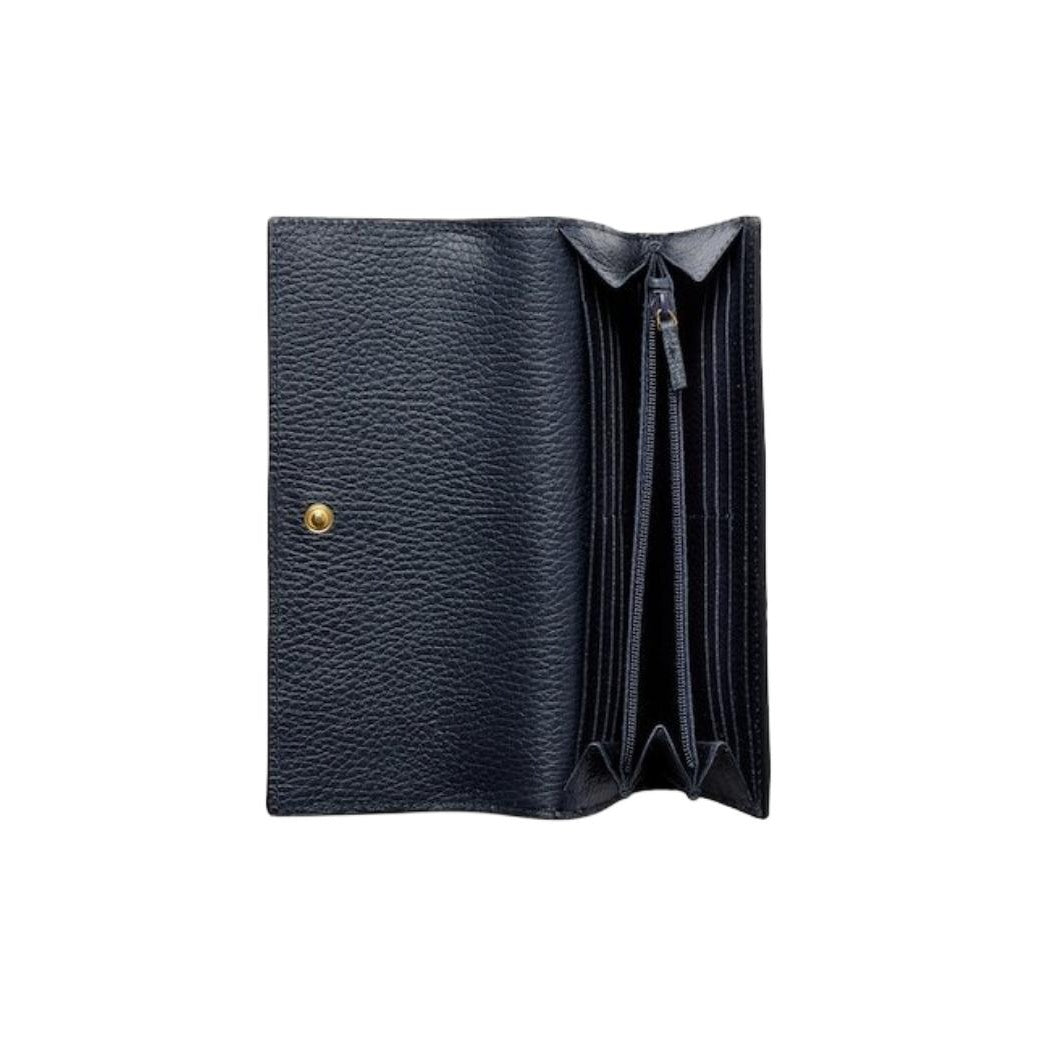 GUCCI GG Marmont Women's Beige & Blue Canvas & Leather Long Snap Wallet | 456116