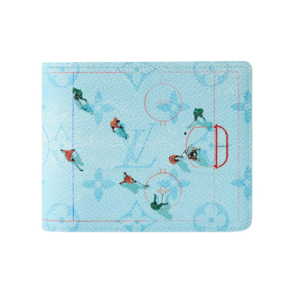 LOUIS VUITTON Multiple Sky Blue Coated Canvas Wallet with Ice Hockey Print M3A546