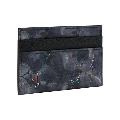 LOUIS VUITTON Double Black and Gray Monogram Coated Canvas Card Holder with Climbing Print M3A687