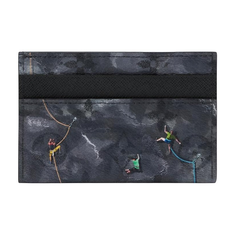 LOUIS VUITTON Double Black and Gray Monogram Coated Canvas Card Holder with Climbing Print M3A687