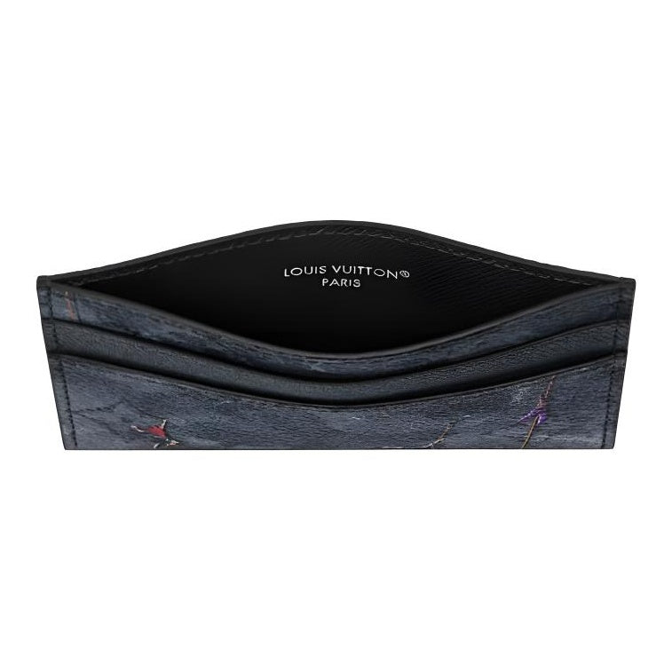LOUIS VUITTON Double Black and Gray Monogram Coated Canvas Card Holder with Climbing Print M3A687