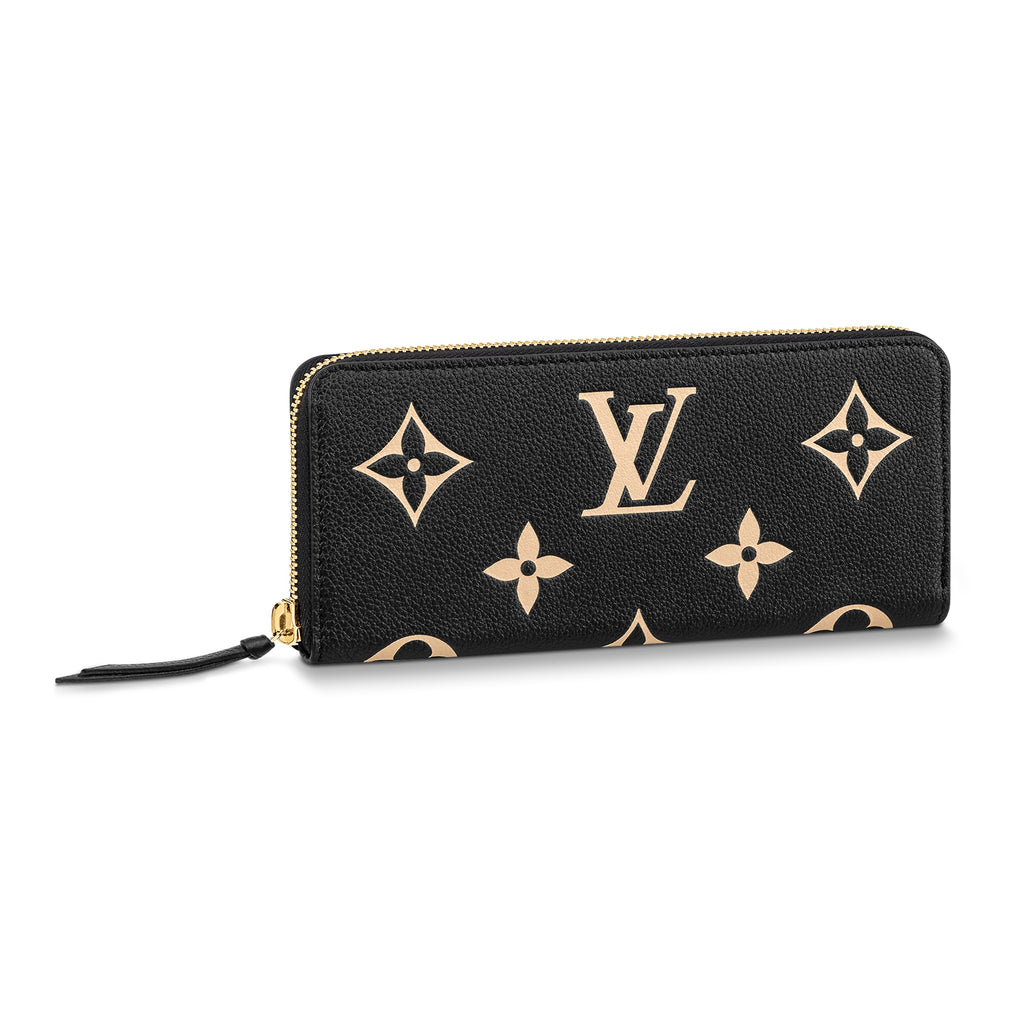 LOUIS VUITTON Clemence Women's Black and Beige Embossed Cowhide Leather Zip Wallet M82338
