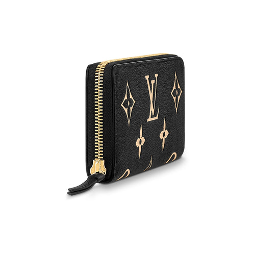 LOUIS VUITTON Clemence Women's Black and Beige Embossed Cowhide Leather Zip Wallet M82338
