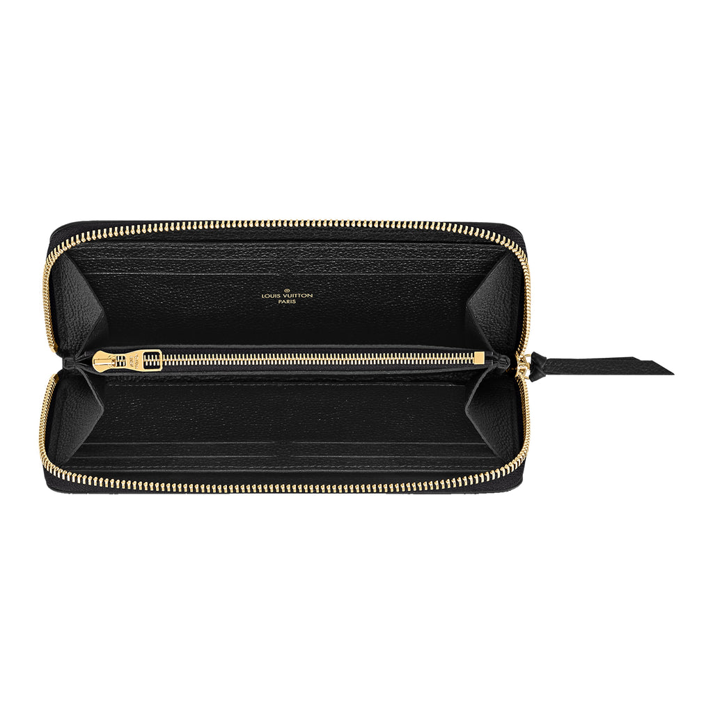 LOUIS VUITTON Clemence Women's Black and Beige Embossed Cowhide Leather Zip Wallet M82338