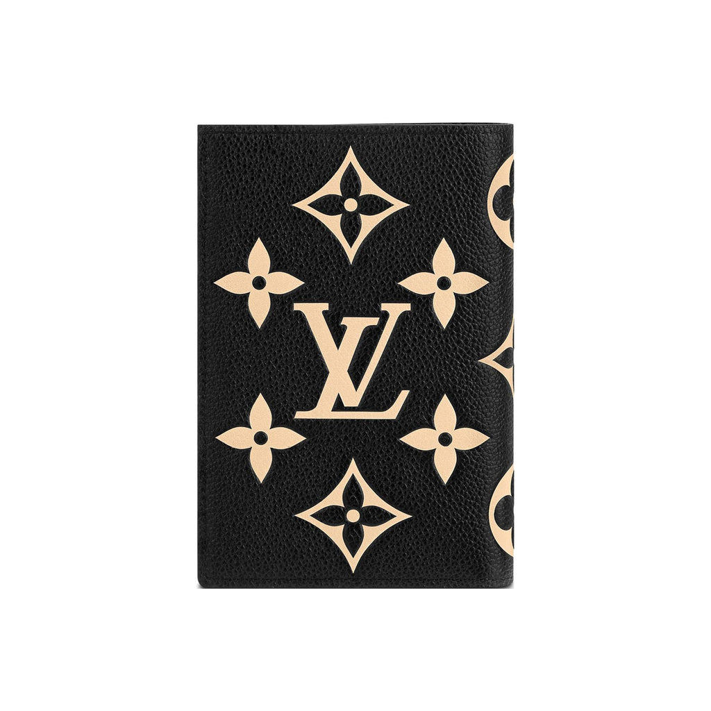 LOUIS VUITTON Women's Black and Beige Embossed Leather Passport Holder M46290