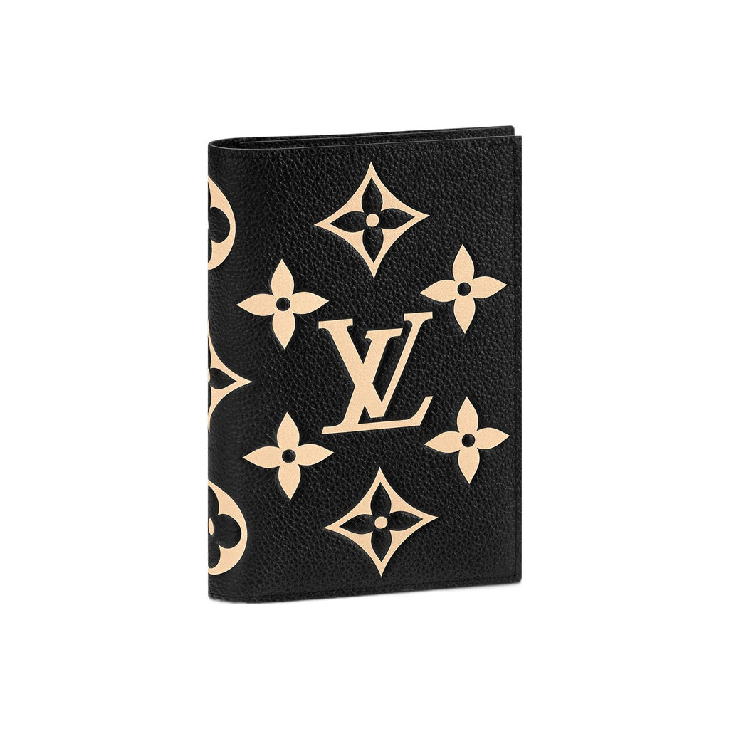 LOUIS VUITTON Women's Black and Beige Embossed Leather Passport Holder M46290