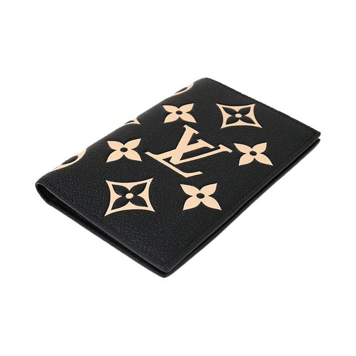 LOUIS VUITTON Women's Black and Beige Embossed Leather Passport Holder M46290