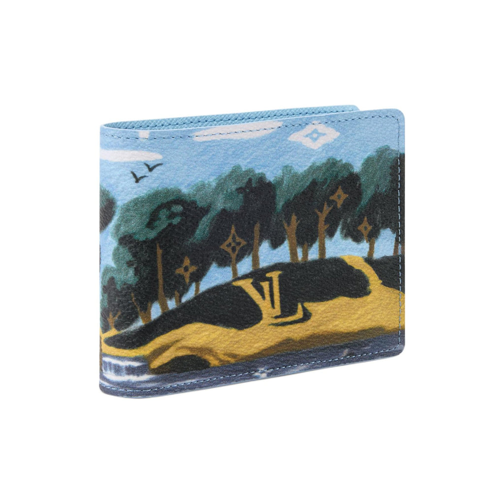 LOUIS VUITTON Slender Men's Blue Island Illustration Coated Canvas and Faux Leather Wallet M29742
