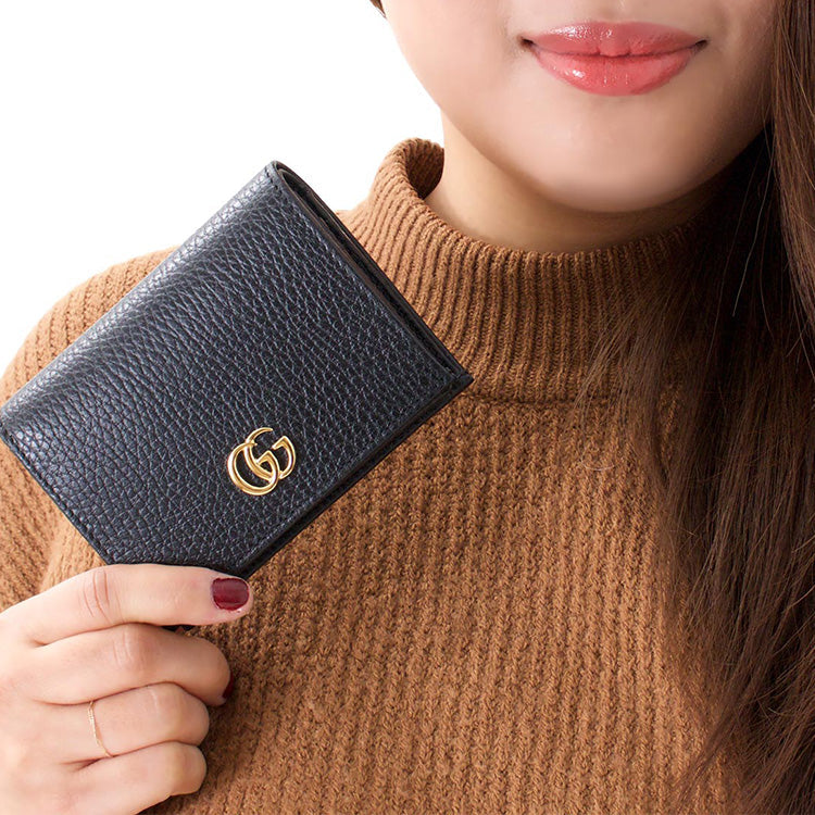 GUCCI GG Marmont Women's Black Leather Bifold Card Wallet | 456126