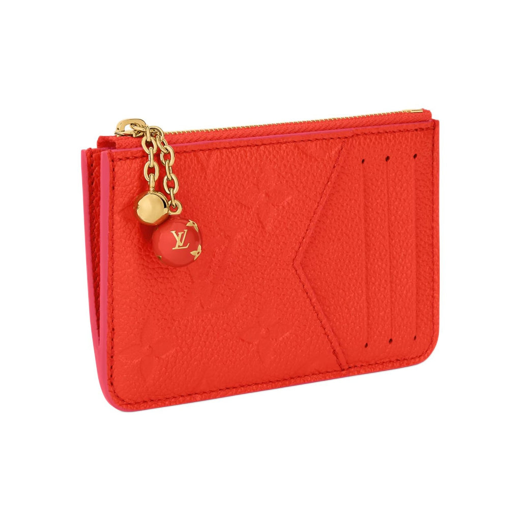 LOUIS VUITTON Romy Cowhide Leather Card Holder with Enamel Metal Sphere Charm - Blood Orange - M28984