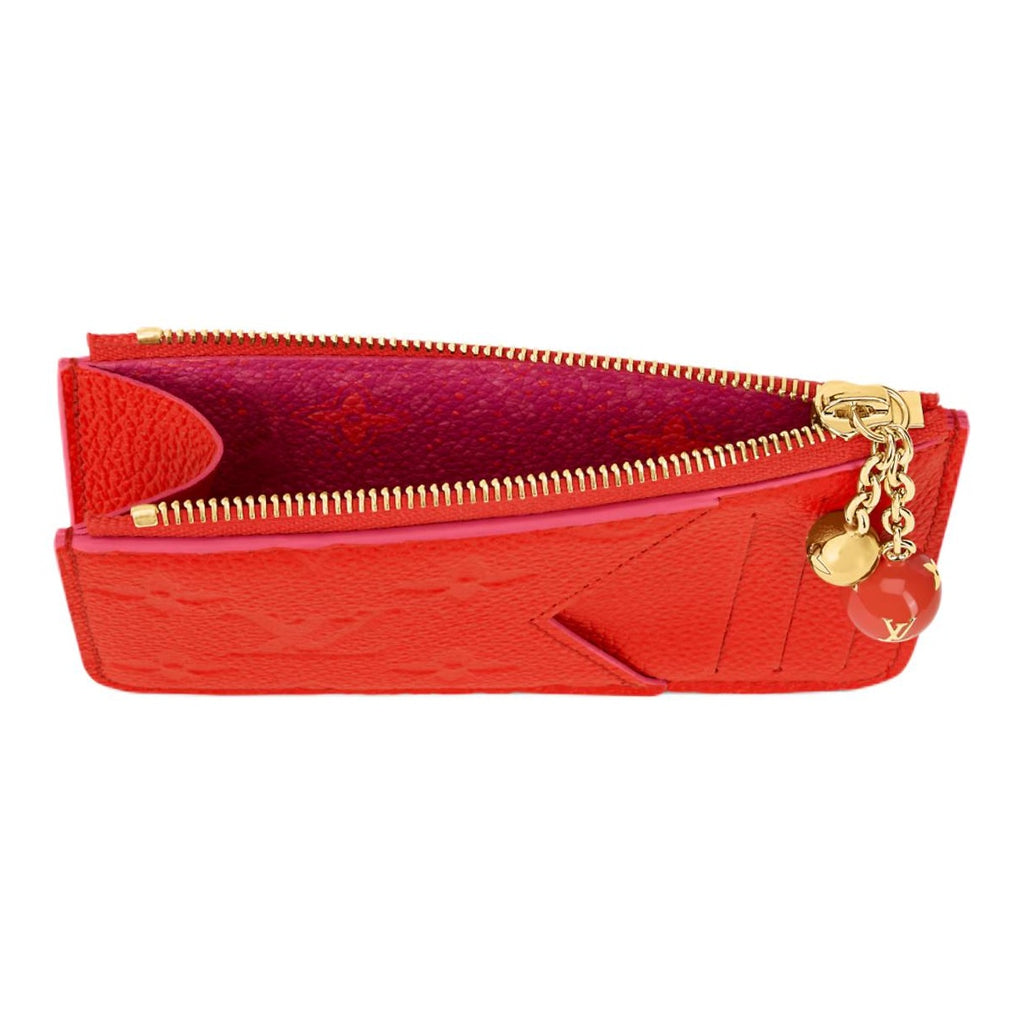 LOUIS VUITTON Romy Cowhide Leather Card Holder with Enamel Metal Sphere Charm - Blood Orange - M28984