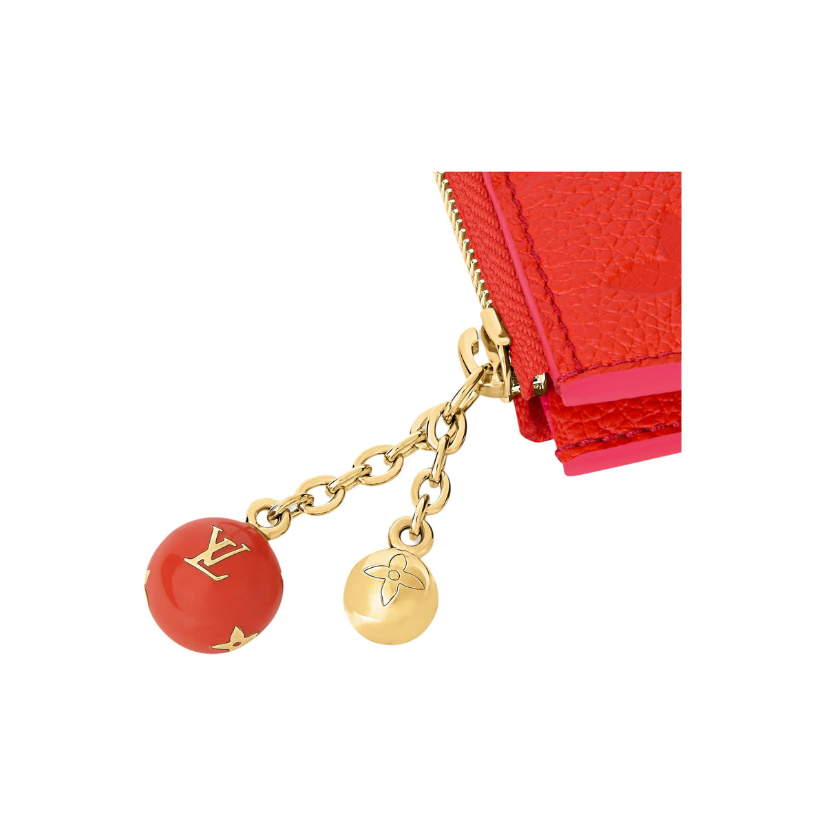 LOUIS VUITTON Romy Cowhide Leather Card Holder with Enamel Metal Sphere Charm - Blood Orange - M28984